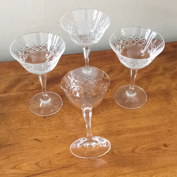 4 Vintage Crystal Sherbert Stems Pet Food Dishes Small Chips - Picture 3 of 4